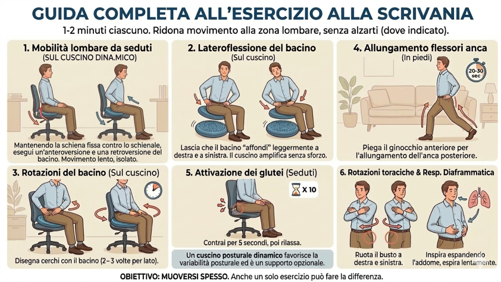 Lombalgia in ufficio: come eseguire alcuni esercizi semplici durante il lavoro Lombalgia in ufficio esercizi